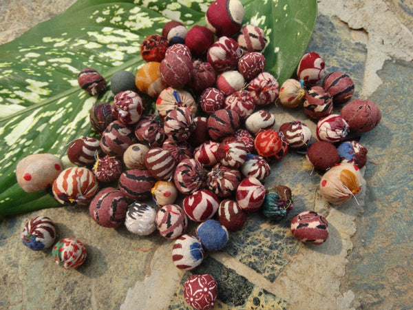 Fabric Beads, 75 Beads in 3 Sizes, Assorted Upcycled cotton  Indian Fabrics, Harmonic Earth Tone Fabrics