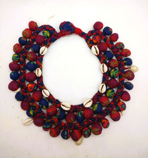 NECKLACE:  Warli Art, Braids, Kantha Embroidered Beads, Cowli Beads