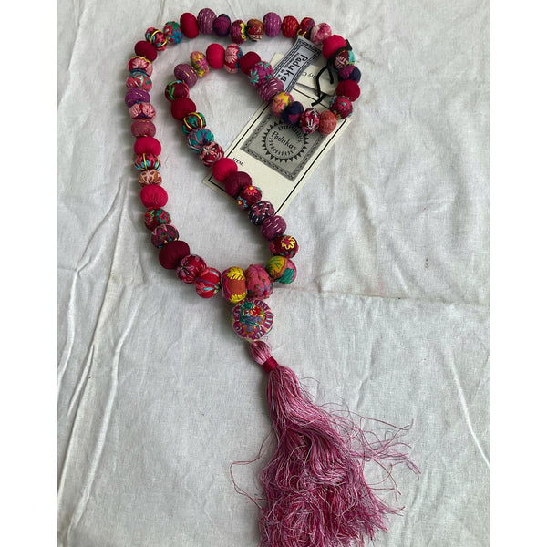 NECKLACE: Embroidered Beads with Silk Tassel, 28 inch Opera Length. Five Colors