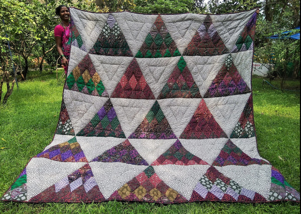 Quilt Made to Order:  Triangle Design Quilt from Kaffee Fasset in Forest Green, Ruby Red, Purple