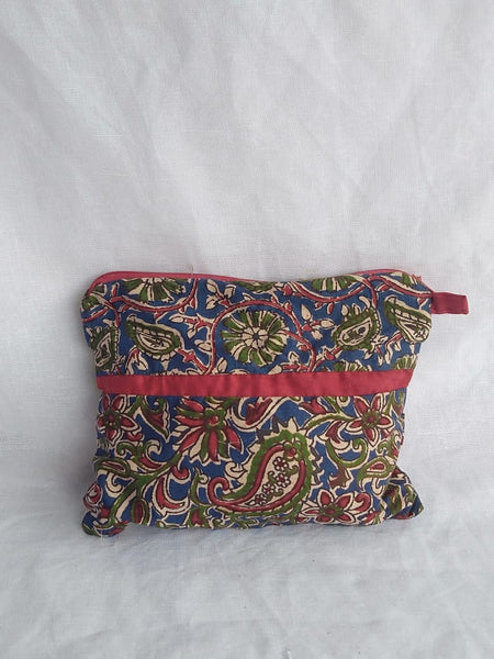 Coin/Cosmetic purse in Block print design upcycled fabric