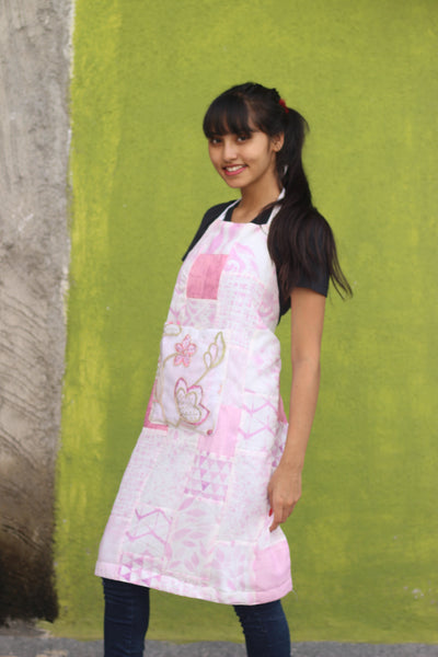 Colorful Apron hand made from Upcycled Designer Fabric Matching Hot pads