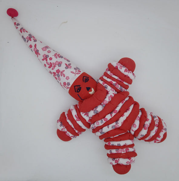 SOFT TOY:  Clown Yo Yo Doll handmade YO YOs with RED upcycled Indian fabric