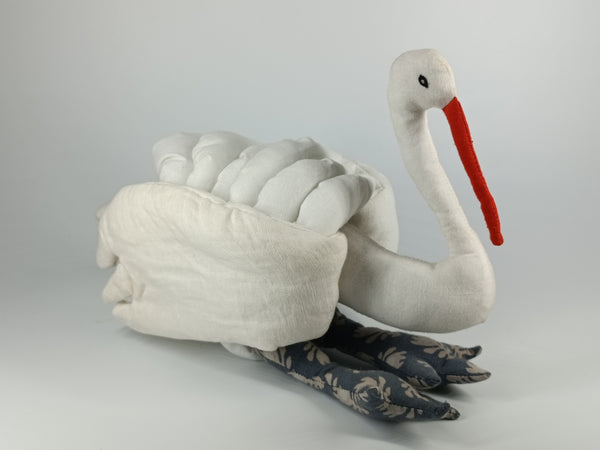 CLASSIC YOYO TOY: Bagala or White Egret soft toy made from WHITE yo yo flowers