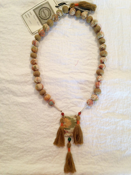 NECKLACE: FABRIC BEAD MALA with flower satchel