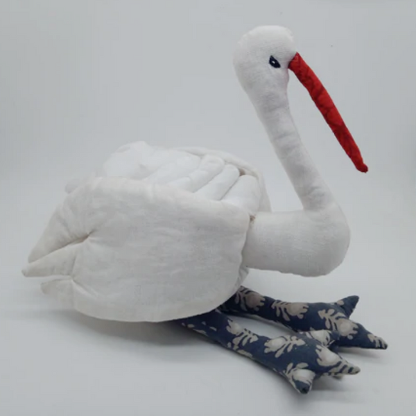 CLASSIC YOYO TOY: Bagala or White Egret soft toy made from WHITE yo yo flowers