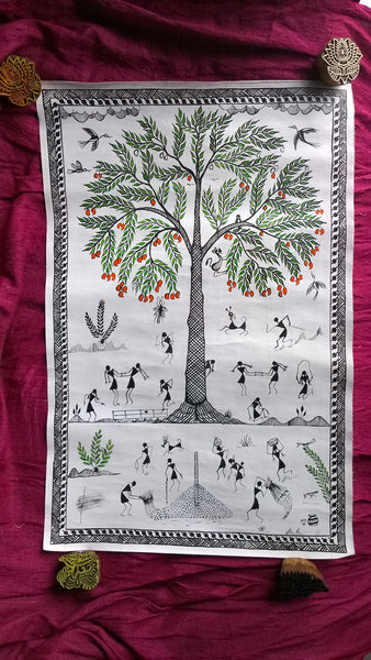 Warli Tribal Paintings of Fruit Trees