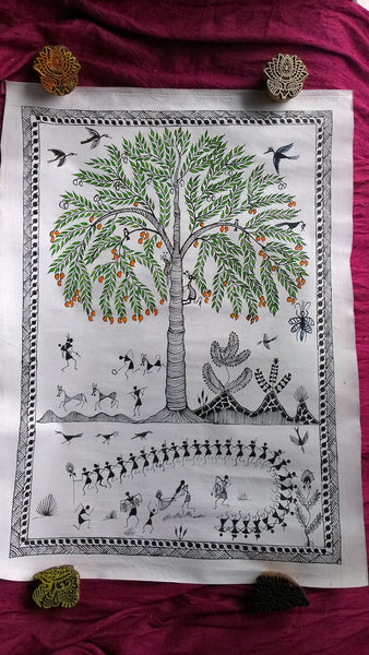 Warli Tribal Paintings of Fruit Trees
