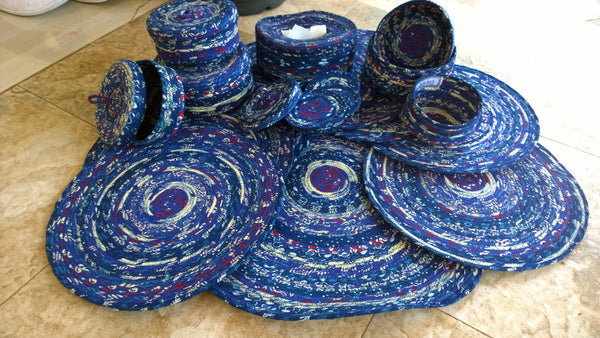 Table Setting Gift Set/ Wedding Gift, 25 Pieces: Placemats, Coasters, Napkin holder, Storage Baskets, Handmade of Upcycled Indian Fabric
