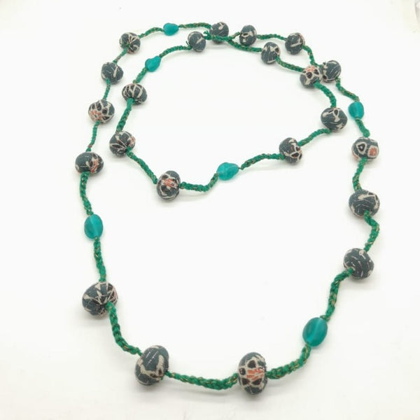 Art Deco Russian Cane Glass Bead Necklace with Decorative Gilt Metal Spacers