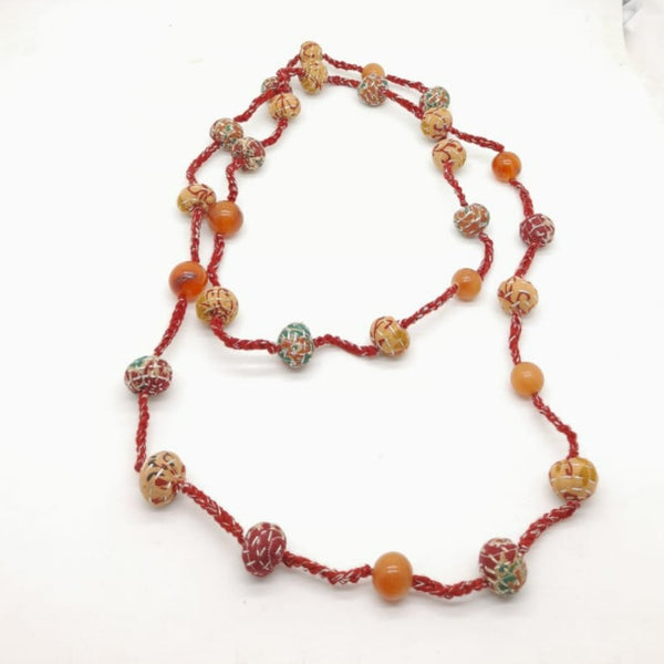 NECKLACE: Handmade Beads, Kantha Embroidery with stone or glass beads, Opera Length, 28 inch drop