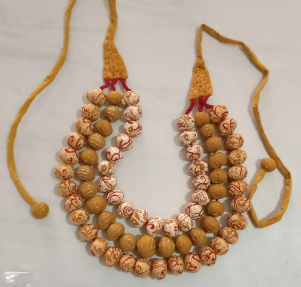 NECKLACE:  "JENWUI" Triple strand of Kantha Stitched Beads  Handmade in cotton