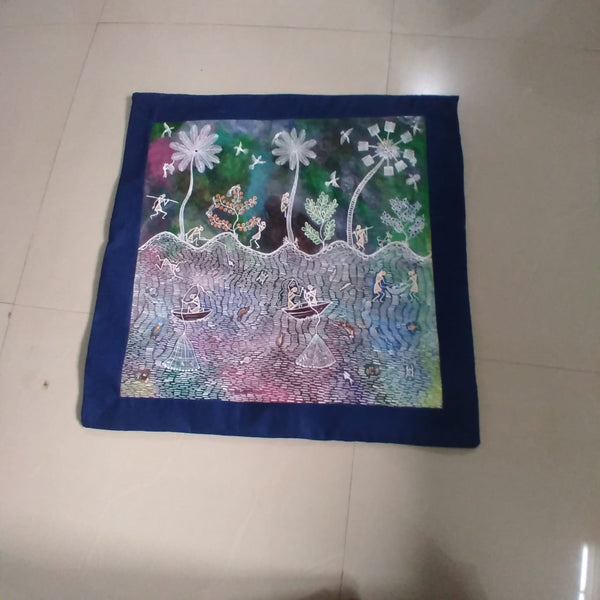 Warli Art:  Handpainted Baskets Pillow Cases, patchwork backing