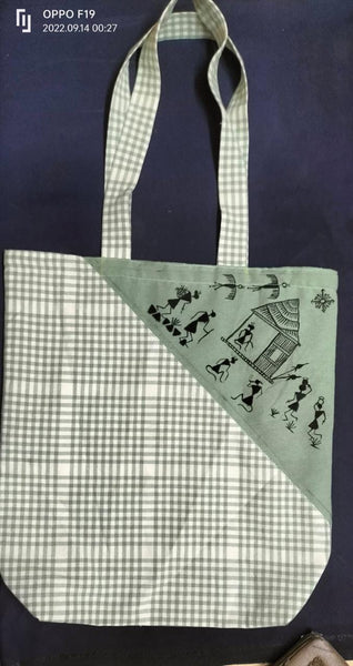 Shopping Bag: Hand painted Warli Art for Shopping, Gift Giving, and Overnights.