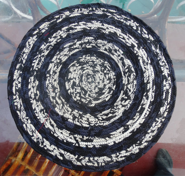 Special Sale : Pair of Placemat Black and White,  Hand made with jute fiber & Upcycled Cotton Indian Fabric
