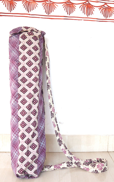 Yoga Mat Bag: Contemporary Cotton Colorful Patchwork Indian fabric, full side zip, inside pocket, with strap