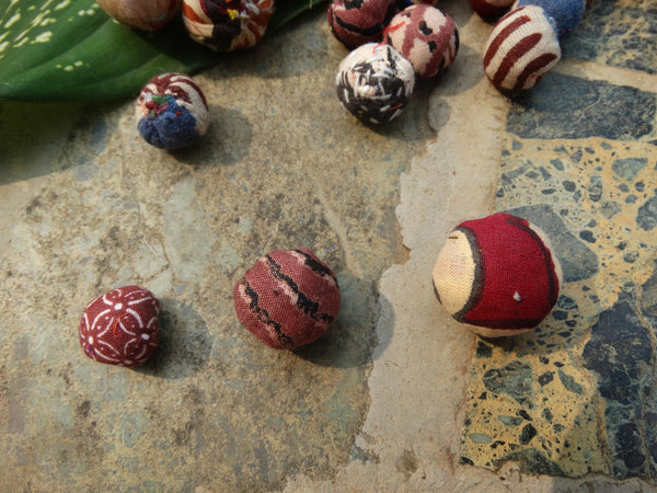 Fabric Beads, 75 Beads in 3 Sizes, Assorted Upcycled cotton  Indian Fabrics, Harmonic Earth Tone Fabrics