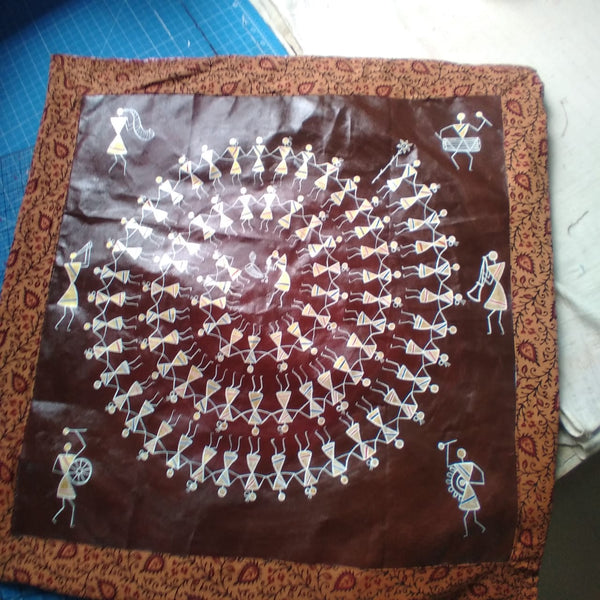 Warli Art:  Handpainted Baskets Pillow Cases, patchwork backing